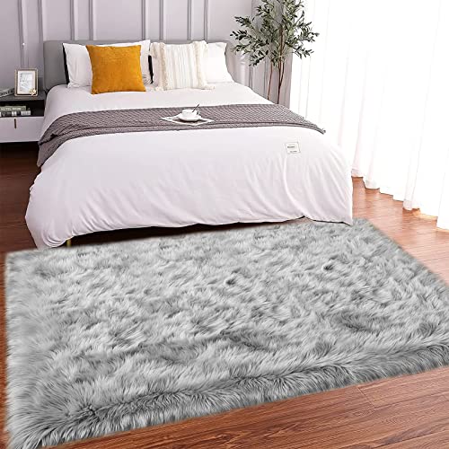 3x5 Faux Sheepskin Rug (3' x 5' (Rectangular) / Grey)
