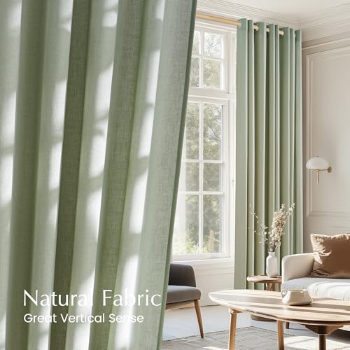 Thick Linen Greyish Green Curtains for Living Room (Greyish Green / 55"W x 96"L (Pack of 2))