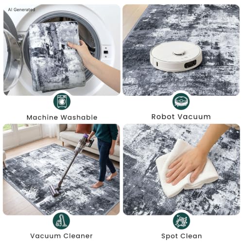 Modern Runner Rug 2x6 Washable Multi (Multi-grey/Blue/Black / 2' x 6' (Runner))
