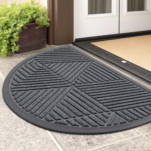 Half Circle Front Door Mat Outside Entrance (Grey / 29.5" X 17")