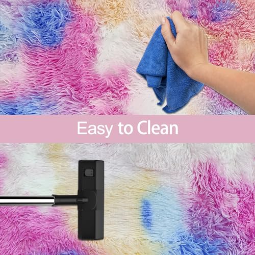 Fluffy Rainbow Colorful Rug for Living Room 6x9 Kawaii Rainbow Tie Dye Area Rug Fuzzy Indoor Floor Unicorn Rug for Bedroom Girls Kids Nursery Baby Princess Room Dorm Home Decor Aesthetic Carpets (Tie-dyed Colorful / 6' x 9' (Rectangular))