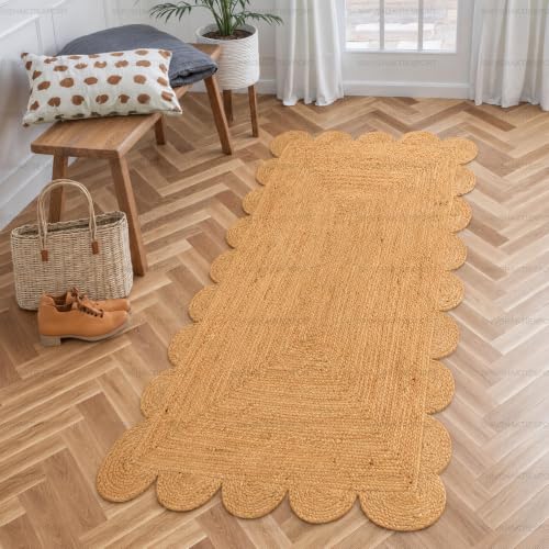 Scalloped Natural Jute Area Rug (Natural / 2'6" x 6' (Rectangular))
