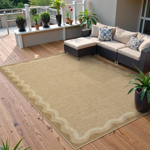 Scalloped Washable Outdoor 5x7 Rug (5‘ x 7’ / Tan/Scalloped)