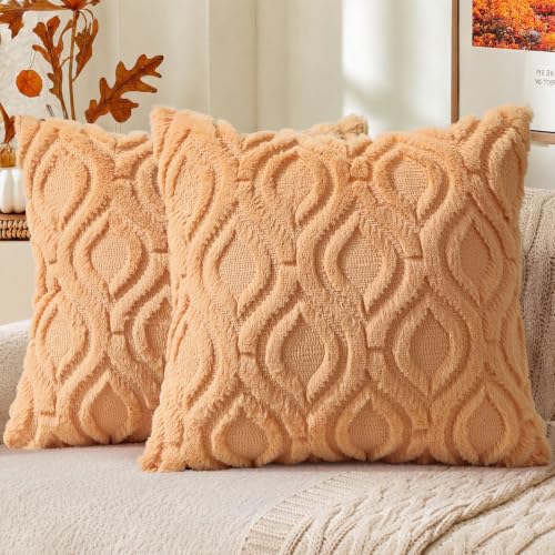 Faux Fur Plush Light Orange Throw Pillow Covers 26x26 Set of 2 (26" x 26" (Pack of 2) / Light Orange)