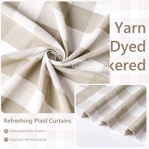 Tan Gingham Buffalo Plaid Check Grommet Curtains 95 Inch Length (Beige/White / 52"W x 95"L (Pack of 2))