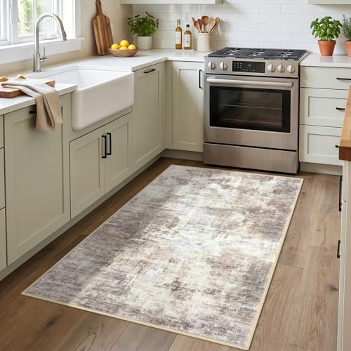 Abstract Area Rug 3x4 Ft Washable Rugs for Entryway Indoor (Gold/Yellow/Brown/Beige/White / 3' x 4' (Rectangular))