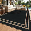 Scalloped Easy Jute Outdoor 8x10 Area Rug (8'x10' (Rectangular) / Black Geometric)
