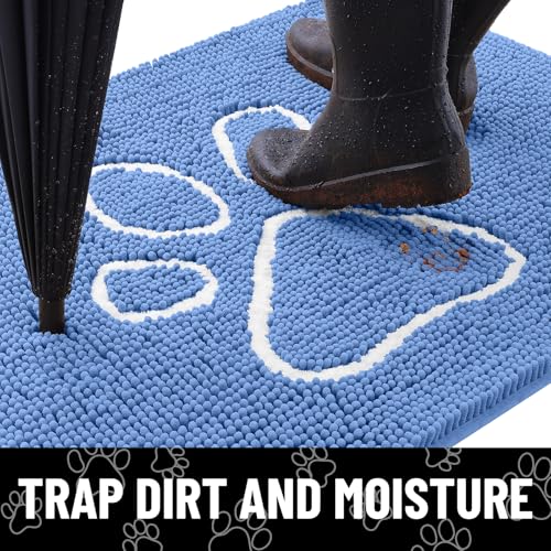 Dog Door Mat for Muddy Paws (40"X32" / Cornflower Blue and White)