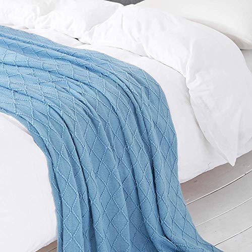 Blue Throw Blanket 60x80 Inch Boho Knitted Soft Throw Sofa Blanket (Blue / 60"x80")