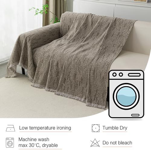 Boho Couch Cover Sand Sofa Covers Washable (91" x 134" / 9# Lines Sand)