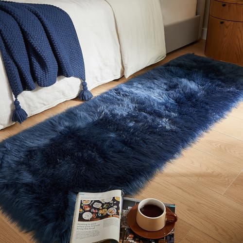Faux Fur Rug Dark Blue Ultra Soft Fluffy Shag Sheepskin Rug (2' x 6' (Rectangular) / Dark Blue)