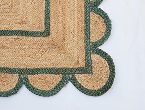 Scallop Pattern Jute Bohemian Area Rug (2'6"x18' (Runner) / Green)