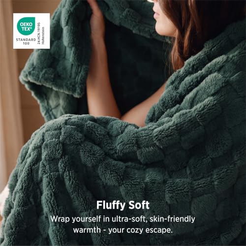 Checkered Fleece Throw Blankets for Bed (Dark Green / Throw XL (50" X 70"))