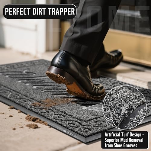 Welcome Mat Heavy Duty Sturdy Door Mats for Home Entrance Outdoor Indoor (Grey / 47x24 Inch)