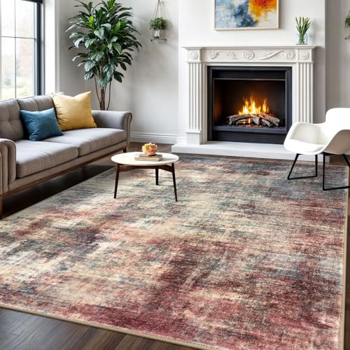 Abstract Area Rugs 6x9 Ft Washable Rugs for Living Room (Red/Multi / 6' x 9' (Rectangular))