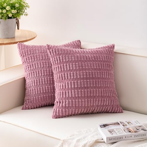 Pack of 2 Corduroy Decorative Throw Pillow Covers 22x22 Inch (Pink / 22" x 22" (Pack of 2))