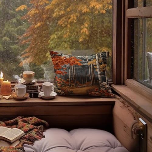Rustic William Morris Inspired Autumn Forest Decor Throw Pillow Covers 18x18 (Forest-orange -11 / 18" x 18" (Pack of 1))