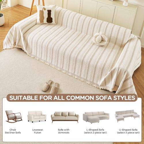 Couch Cover for Sofa (Striped Braid Cream / 71*102 inch)