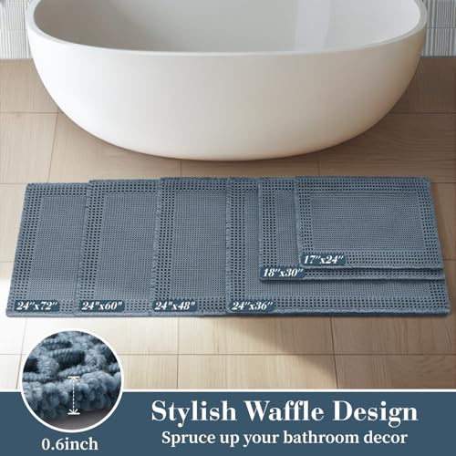 Waffle Bathroom Runner Rugs (Blue / 2' X 4')