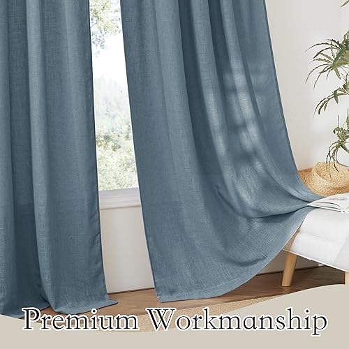 Linen Semi Sheer Curtains 63 inch Length for Living Room Office (Stone Blue / 52"W x 63"L (Pack of 2))