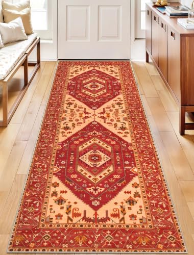 2x6 Washable Non Slip Boho Runner Rug for Hallway (Red/Multi / 2' x 6' (Runner))
