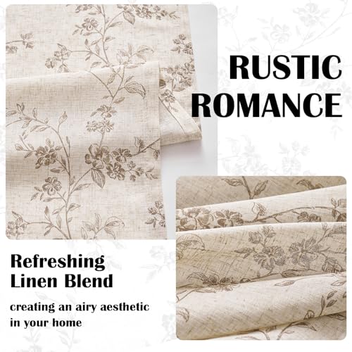 Taupe Vintage Floral Linen Curtains Farmhouse 50W X 90L 2 Panels (Taupe on Beige / 50"W x 90"L (Pack of 2))