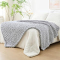 Chunky Knit Throw Blanket for Couch (Light Grey W/ a Little Bit Purple / 51"x63" (Large Size Throw）)