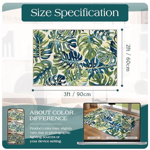 Front Door Mat Outside Entrance (Monstera Leaf - Green Navy / 2' x 3' (Rectangular))