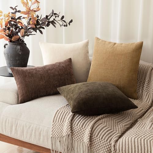 Solid Textured Chenille Throw Pillow Covers 26x26 (26" x 26" (Pack of 2) / Amber Gold)