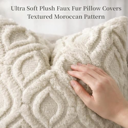 Faux Fur Plush Soft Beige Throw Pillow Covers 26x26 Set of 2 (26" x 26" (Pack of 2) / Beige)