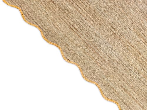 Wave Scalloped Natural Jute Rug (Yellow / 5'x7' (Rectangular))