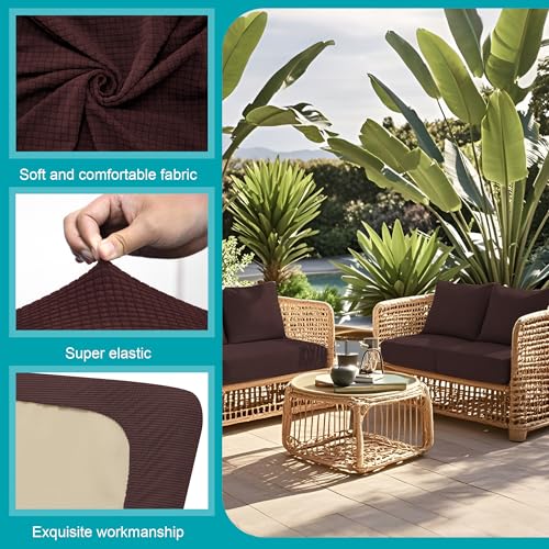14 Pcs Outdoor Cushion Covers (Jacquard Check Coffee / 14PCS)
