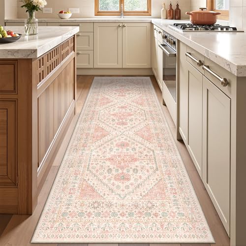 Kitchen Runner Rug Non Slip Washable Rugs 2.5x8 (Pink / 2'6" x 8' (Runner))