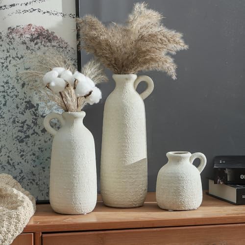 Ceramic Vase Set of 3 with Handle (010 - White)