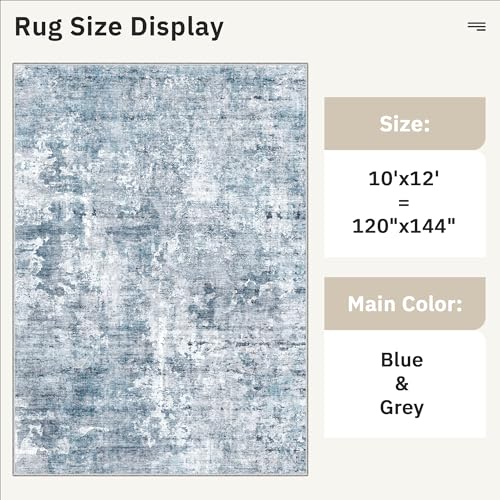 10x12 Area Rugs for Living Room Washable Rug Abstract Blue (Blue/Grey / 10' x 12' (Rectangular))