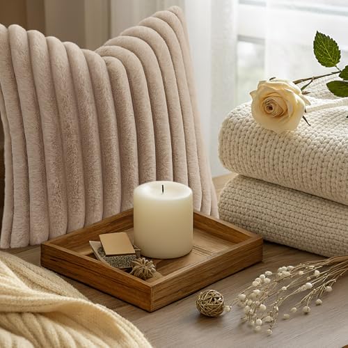Fall Faux Fur Throw Pillow Covers 18x18 Set of 2 Khaki Brown (Light Khaki Brown / 18" x 18" (Pack of 2))