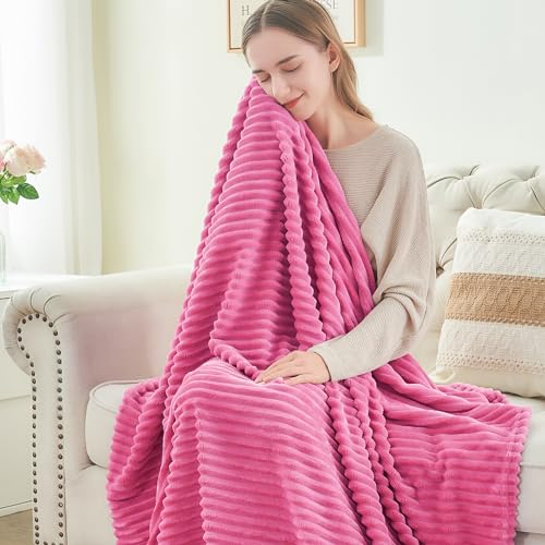 3D Ribbed Jacquard Hot Pink King Size Blanket for Bed (Hot Pink / King(108"x90"))