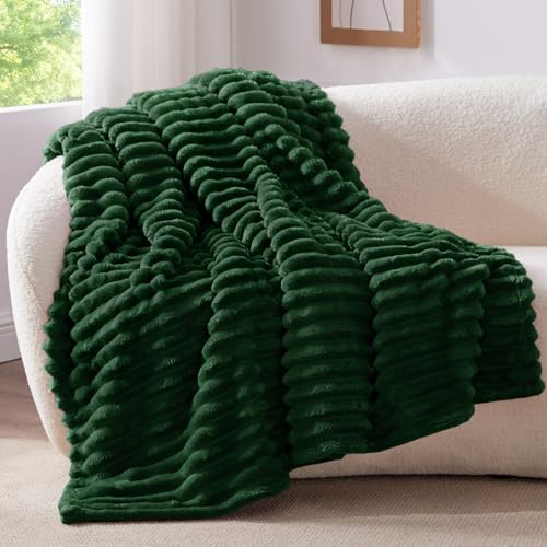 Ribbed Twin Blanket for Couch & Bed (Forest Green / Twin(60"x80"))