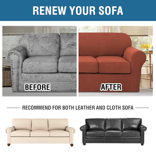4 Piece Stretch Sofa Covers for 3 Cushion Couch Covers for Living Room Furniture Slipcovers (Large / Rust)