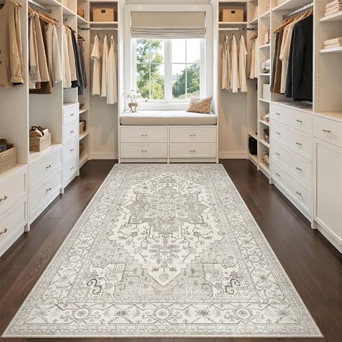 4x8 Wide Hallway Runner Rug Washable for Living Room (Beige/Brown / 4' x 8' (Runner))