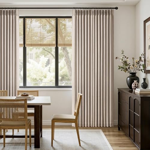 Pinch Pleated Thick Linen Curtains 90 Inch 2 Panels Burlywood Birch (Burlywood Birch / 40"W x 90"L (Pack of 2))