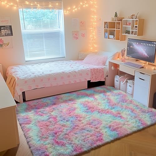 Rainbow Area Rugs for Girls Bedroom Living Room (Colorful Rainbow / 4' x 6' (Rectangular))
