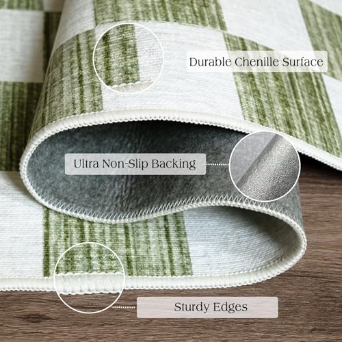 Front Door Mat Indoor Entrance (Checkered - Green / White / 2' x 4'3" (Rectangular))