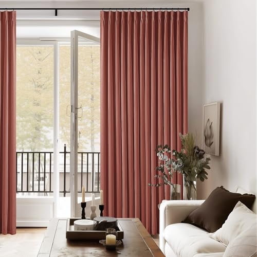 Terracotta Pinch Pleat 100% Blackout Linen Bedroom Curtains 96 Inch Length (Terracotta / 40"W x 96"L (Pack of 2))