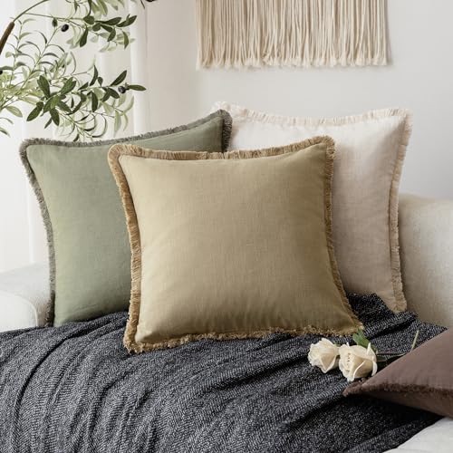 Decorative Linen Fringe Throw Pillow Covers 26×26 Light Khaki (26" x 26" (Pack of 2) / Taos Taupe)
