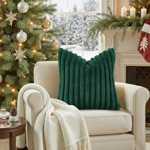Fall Faux Fur Throw Pillow Covers 22x22 Set of 2 Christmas Green (Christmas Green / 22" x 22" (Pack of 2))