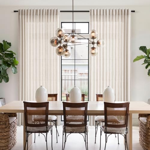 Beige Linen Curtains 108 Inches Long 2 Panels Back Tab Rod Pocket Modern Farmhouse Linen Light Filtering Curtains Extra Long Semi Sheer Curtain Drapes for Living Room Bedroom 9Ft 60x108 (60"W x 108"L (Pack of 2) / Linen)