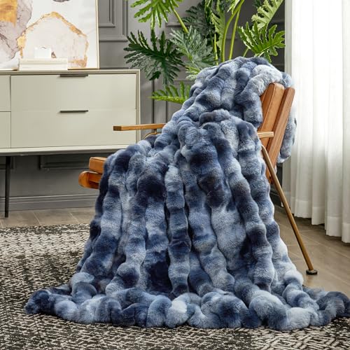 Faux Fur Throw Blanket for Couch (Tie-dye Blue / Throw(50" x 60"))