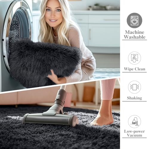 3x3 Machine Washable Small Bedside Rug (3x3 Ft Square / Black)