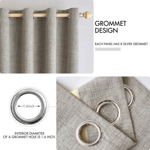 100% Blackout Linen Curtains for Bedroom 52x108 Inches Greige (Greige / 52"W x 108"L (Pack of 2))